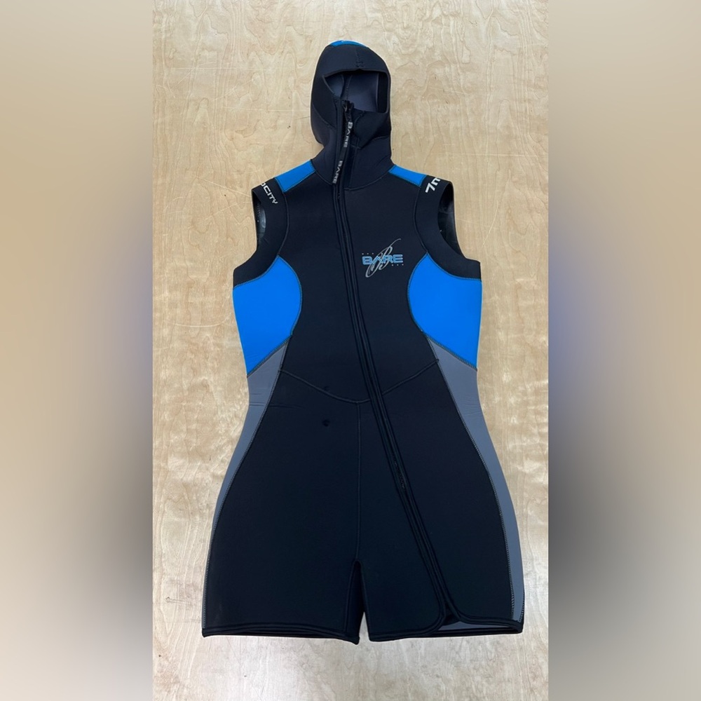 Velocity Black Blue Gray Hooded One-Piece Wetsuit